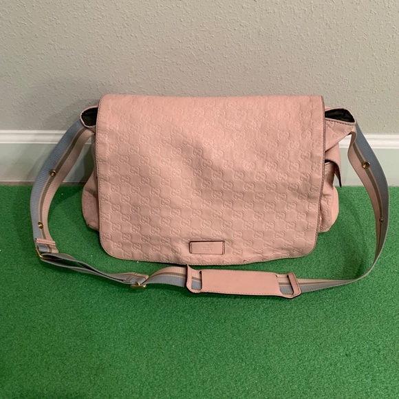 pink leather diaper bag
